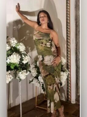 Zara Floral Mesh Blogger Fave Baddy Party Goblin Maxi Dress